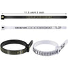 A reusable ring sizer measuring tool with a ruler and a white ring template.