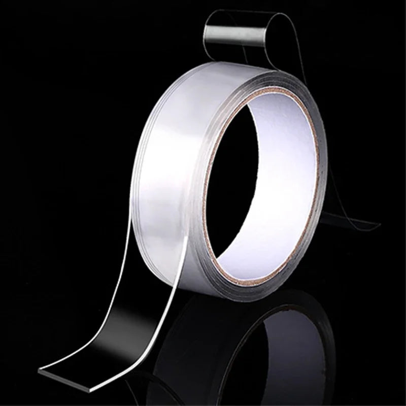 Roll of heavy duty clear double-sided gap tape with a dispenser applicator
