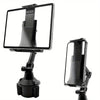 A black universal car mount with a long rotating arm designed to hold phones and tablets.