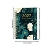 A dark teal spiral bound planner for 2027 with weekly and monthly planning sections.
