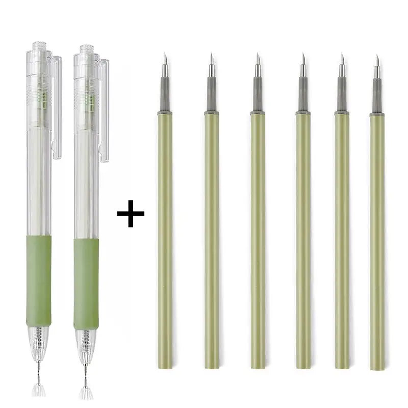 A set of precision utility knives for crafting and scrapbooking, shown in various lengths.
