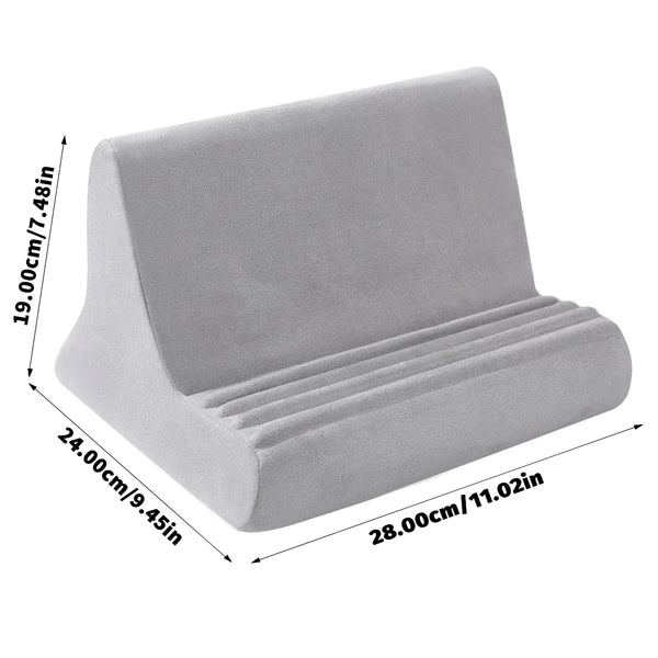 Support réglable multi-angle gris pour tablette et téléphone, dimensions 19x24x28 cm.