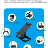 Control remoto de dron DJI negro mostrado con varios modelos de drones compatibles listados a su alrededor.