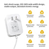 White universal DC switching power adapter with various protection features listed