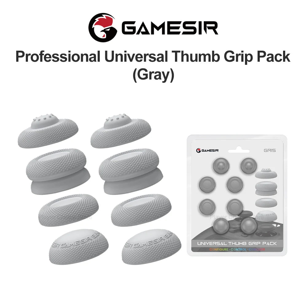 A pack of gray silicone universal thumb grips for gamepads.