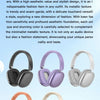 A collection of wireless over-ear headphones in various metallic and pastel colors, including silver, lavender, and rose gold