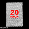 A sheet of clear bubble wrap, packaged as a 20 pack, measuring 15x20 cm.