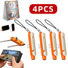 Four orange foldable USB-C to USB-C charging adapters and a smartphone being held.