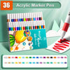 Ein Set von 36 Acrylmarker-Stiften in verschiedenen Farben, präsentiert in einer Plastikbox.