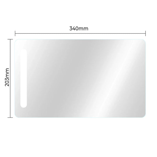 A rectangular, matte film screen protector with dimensions of 340mm by 203mm.