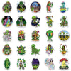 A collection of 20 psychedelic alien and leaf stickers featuring various vibrant colors and designs.