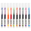 Bulk set of precision gel pens in various colors including purple, orange, yellow, green, and blue.