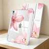 A clear silicone pen slot case for a tablet featuring a pink orchid floral design.