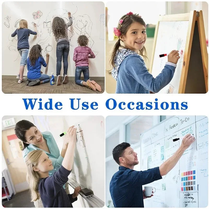 Set magnetischer, wegerlösbarer Whiteboard-Stifte in verschiedenen Anwendungen, von Kindern bis Erwachsenen.