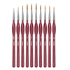A set of professional miniature paint brushes with ergonomic handles, shown standing upright.