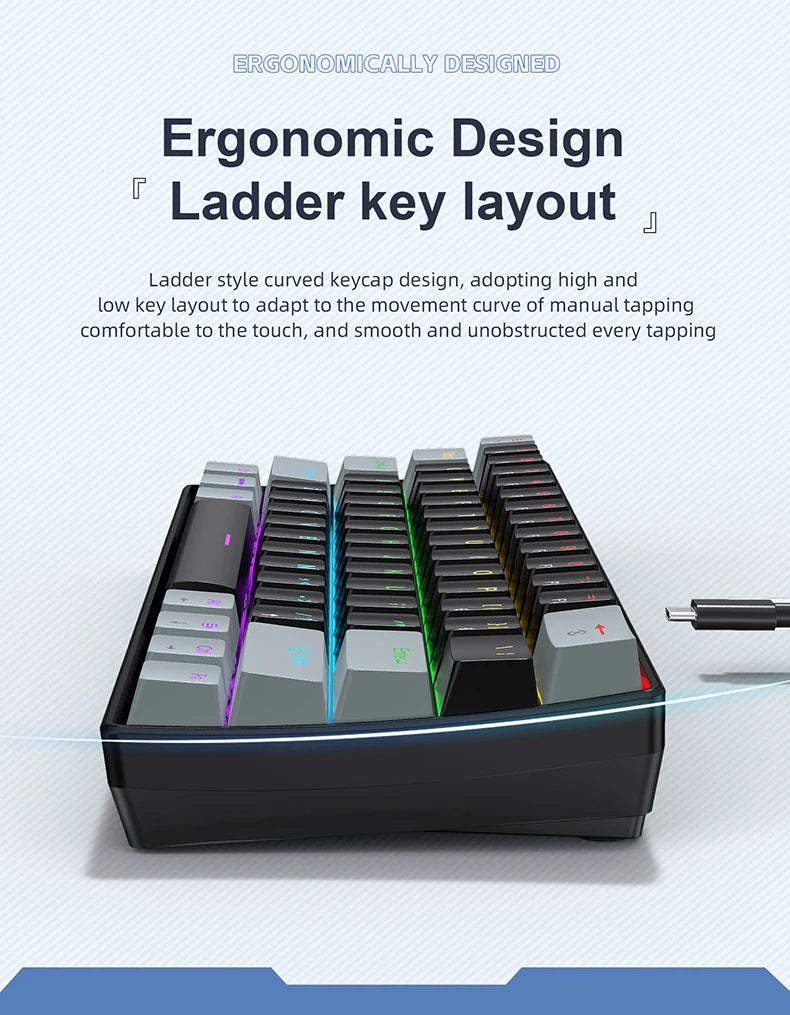 Clavier mécanique ergonomique avec disposition de clé et rétroéclairage RGB, vue de dessus