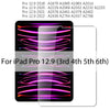A display showing various model numbers and a graphic of a tempered glass screen protector for an iPad Pro 12.9