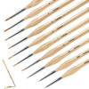A set of ten numbered miniature paint brushes with wooden handles and fine tips.