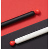 A black and red smooth gel pen is shown against a red background, with a white version displayed on a dark gray surface.