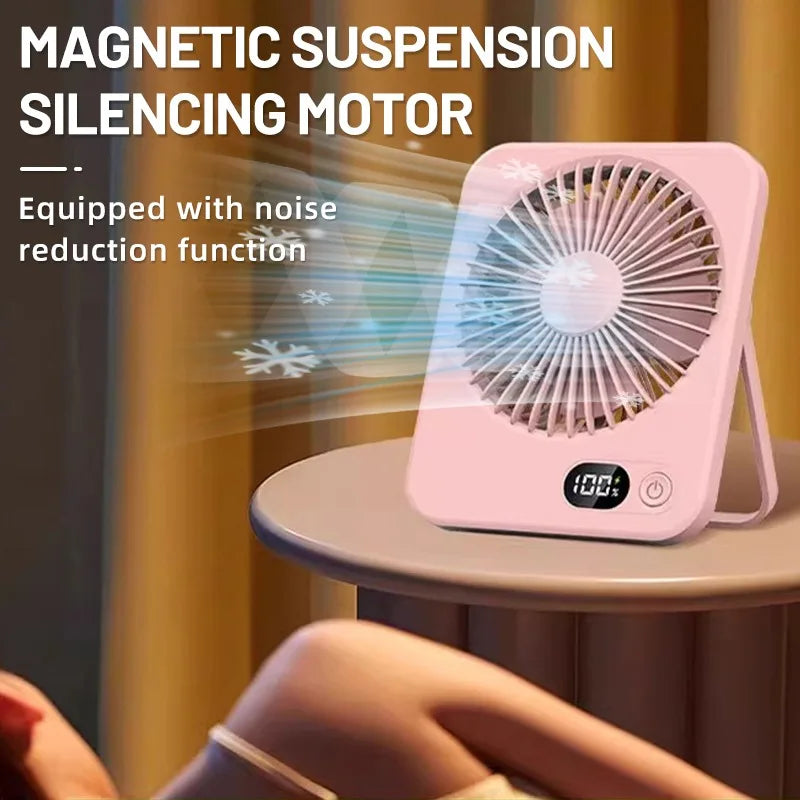 A pink magnetic suspension silencing motor device is shown emitting a fan-like airflow.