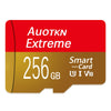 A red and gold memory card labeled Autkn Extreme with 256GB storage capacity.