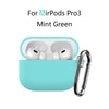 Mint green silicone protective case with keychain for AirPods Pro 3 earbuds