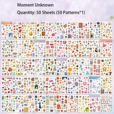 A collection of 50 sheets of aesthetic scrapbooking stickers featuring various nature and animal patterns