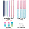 A set of aesthetic pastel mechanical pencils, lead refills, and erasers in various colors.