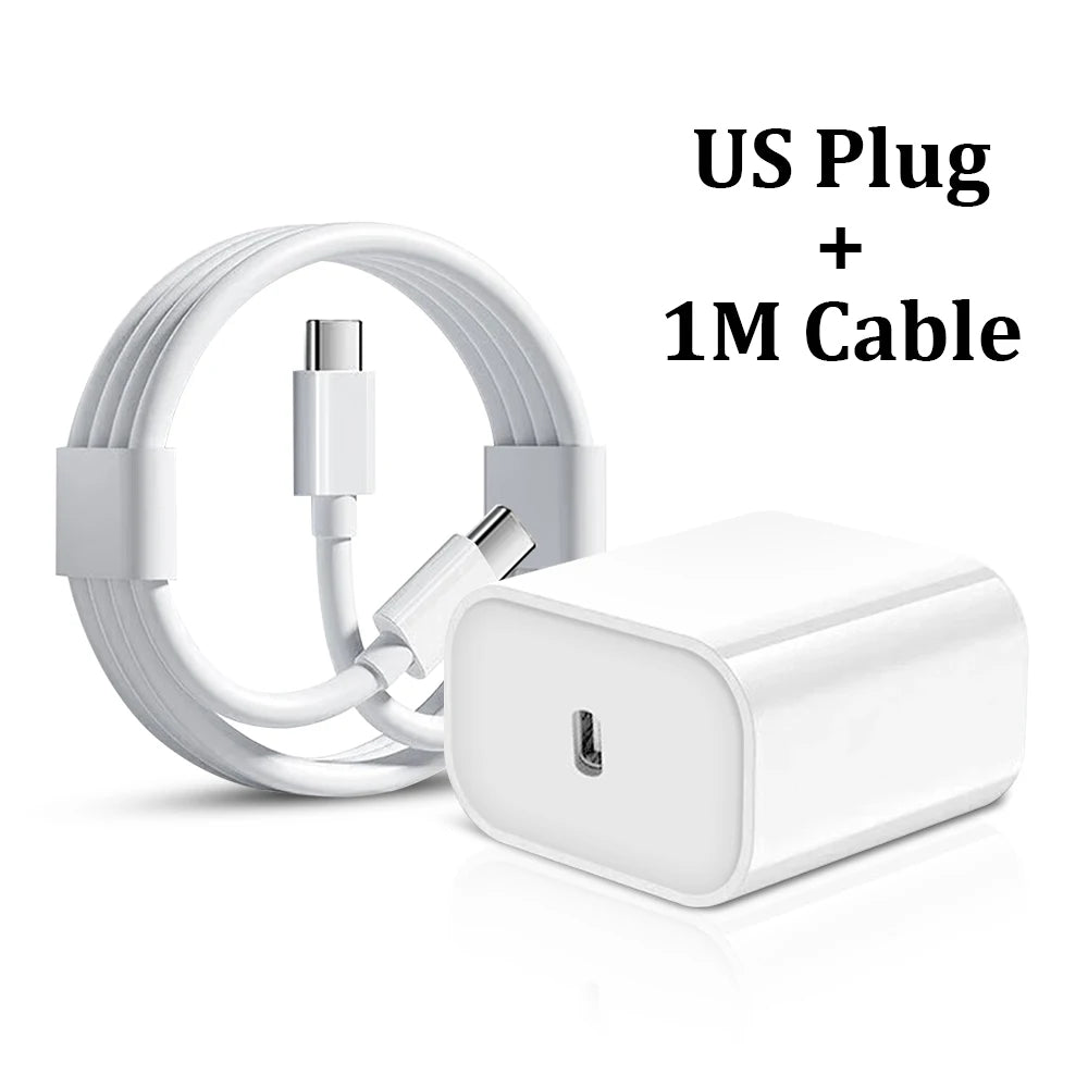 White US plug and 1M cable for a 30W USB-C fast charger.