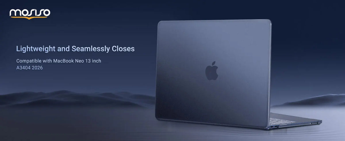 A silver laptop with a matte hard shell case is shown on a dark surface.