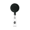 A black retractable acrylic nurse ID badge holder with a silver clip.