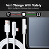 A white Type-C charging cable is shown next to a smartphone and a power adapter, illustrating fast charge with safety feature