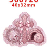 A pink glitter cross and wreath design on a translucent acrylic background.