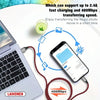 A Lightning cable is shown connecting a laptop to a smartphone, illustrating fast charging and data transfer capabilities.