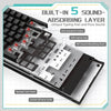 Close-up view of a mechanical keyboard showing its built-in sound-absorbing layer components.