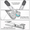 A silver laptop stand showing its front retractable design and silicone anti-skid protection features.