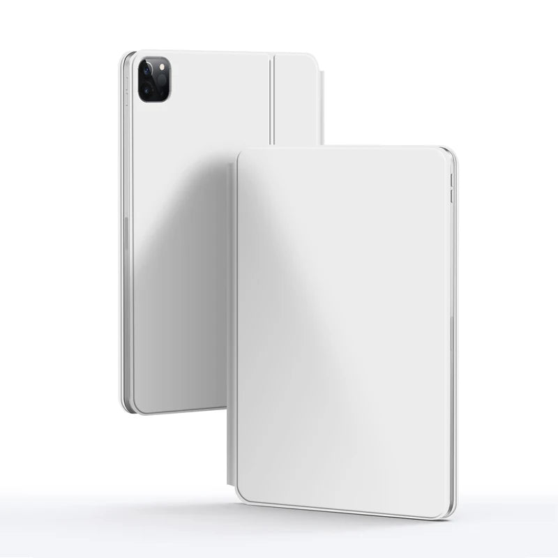 A white Magic Keyboard cover for an iPad Pro or Air series device shown in a studio setting.