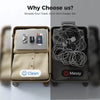 A comparison showing a clean all-in-one charger set in a light case versus a messy one in a dark case.