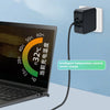A laptop is shown connected to a wall charger adapter for intelligent temperature control and trickle charge.
