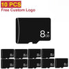 Ten black high-speed memory cards with 8GB capacity and a free custom logo option.