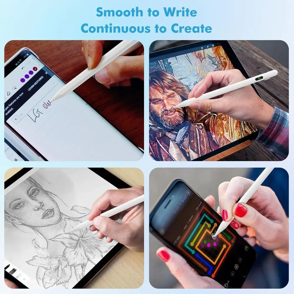 Hände benutzen einen Stift, um auf einem iPad und einem Smartphone-Bildschirm zu zeichnen.