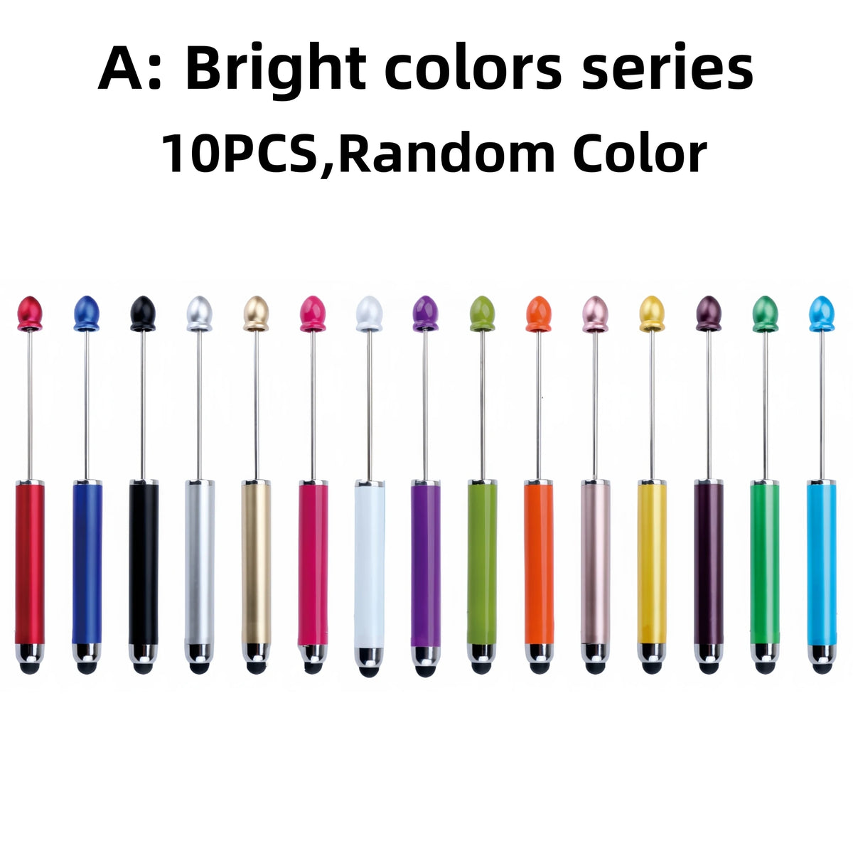A set of ten bright colored rubber touch ballpoint pens with random colors.