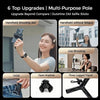 A set of six multi-purpose selfie sticks and a tripod are displayed with various shooting aids.
