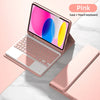 Pink case and touch keyboard for an iPad, shown in a close-up view.