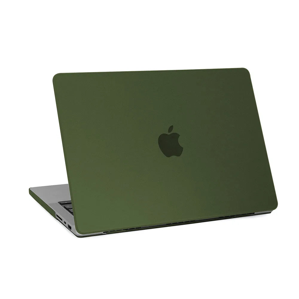 A dark olive green ultra-thin hard shell laptop case for a MacBook Pro or Air.