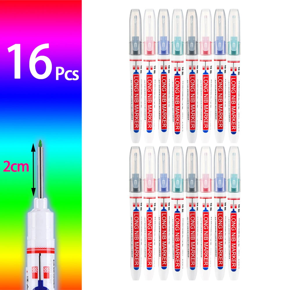 A set of 16 precision waterproof marking pens in various colors and tips for woodworking and crafts