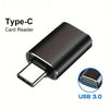 A black Type-C card reader adapter with a USB-A connector, showing its design and connection point.