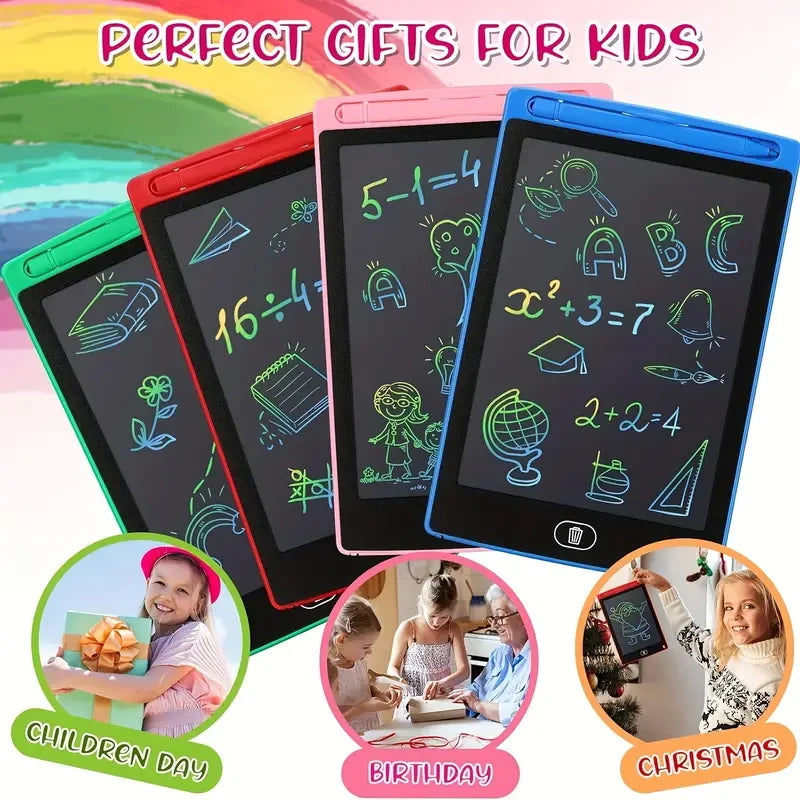 Colorful writing tablets for kids showing math and letters, suitable as perfect gifts for children's day or birthday.