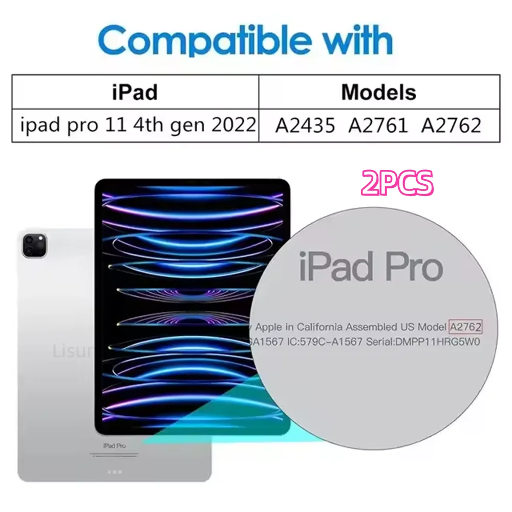 A 2-pack of tempered glass screen protectors for iPad Pro models A2435, A2761, and A2762.