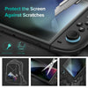 A clear tempered glass screen protector is shown being applied to a Nintendo Switch 2 console.